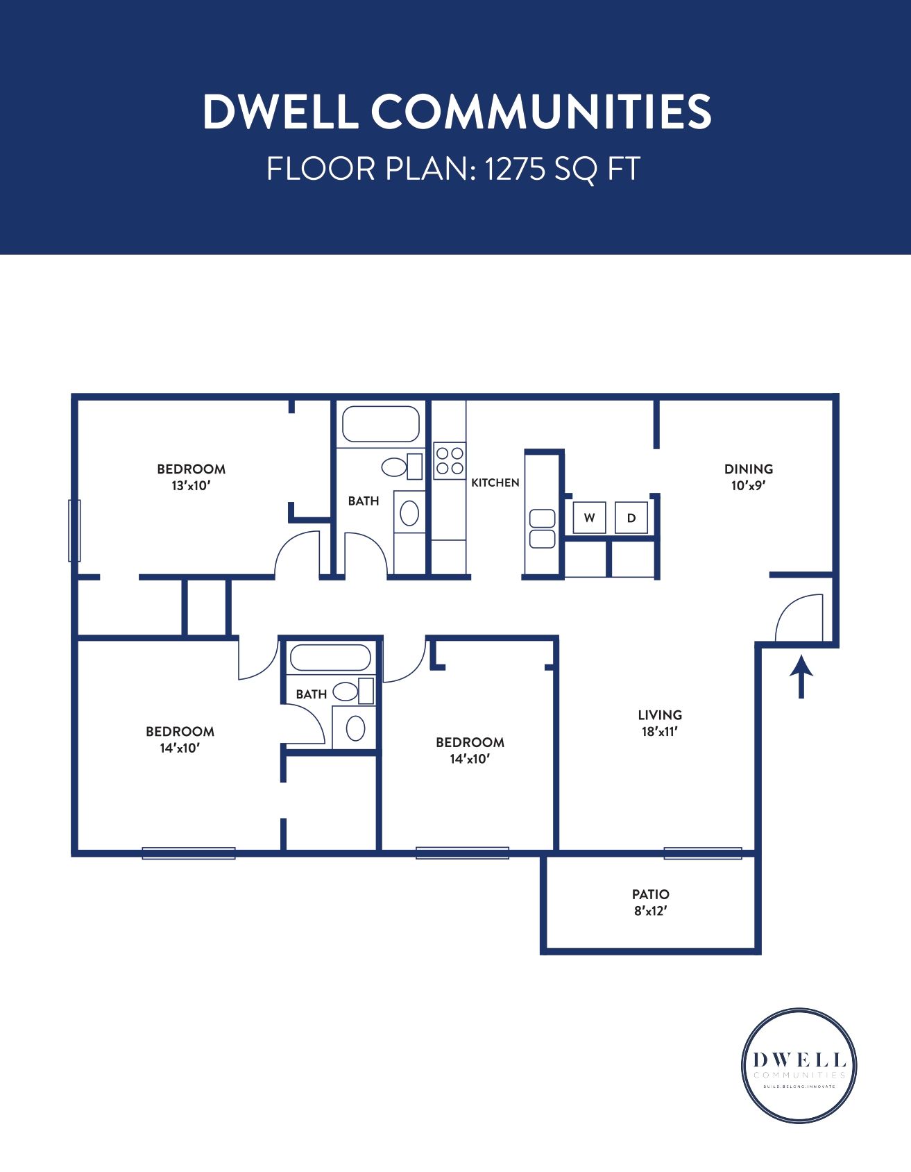 A floor plan of Dwell @ 750 with three bedrooms