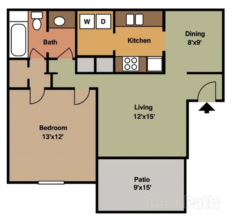 A floor plan at Dwell @ 750 showing a bedroom and a living room