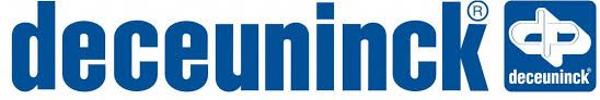 Il logo del marchio Deceuninck in blu, con il nome dell'azienda in grassetto accanto a un'icona quadrata con il simbolo
