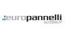 Logo per Europannelli Aludesign, caratterizzato da elementi grafici blu seguiti dal nome dell'azienda in testo nero e grigio.