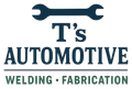 A logo featuring a dark blue wrench icon above the text "T's AUTOMOTIVE," with "WELDING • FABRICATION" below a line.