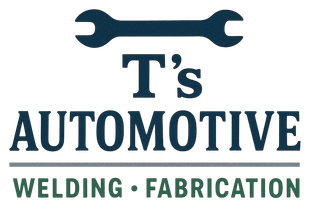 A logo featuring a dark blue wrench icon above the text "T's AUTOMOTIVE," with "WELDING • FABRICATION" below a line.