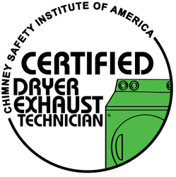 CSA certified dryer exhaust technician logo with black text and a green dryer icon