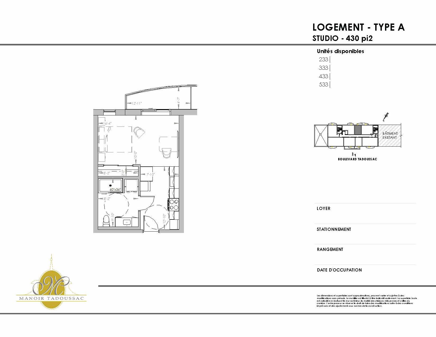 Un plan d'étage en noir et blanc d'un petit appartement.