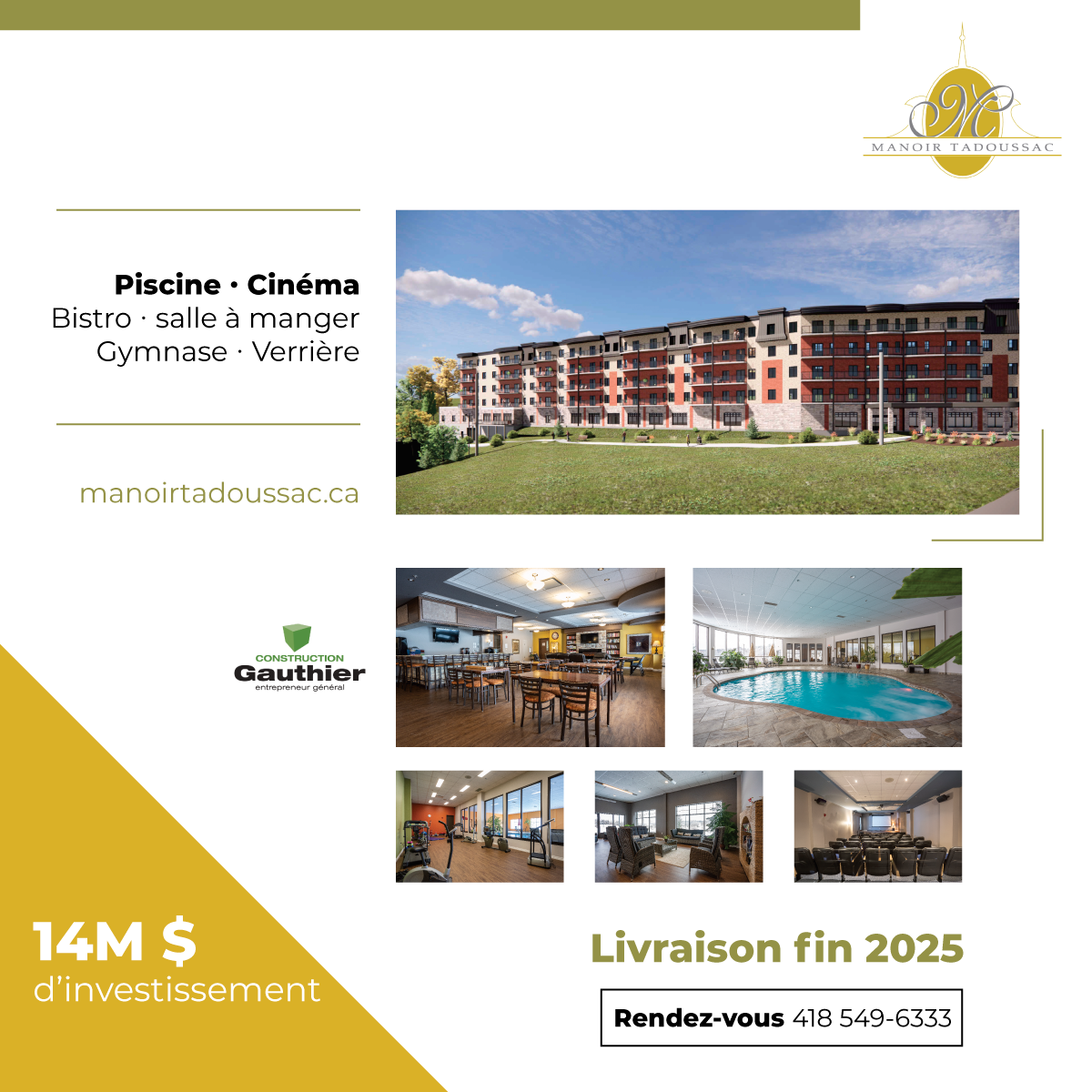 Une publicité pour un immeuble avec piscine