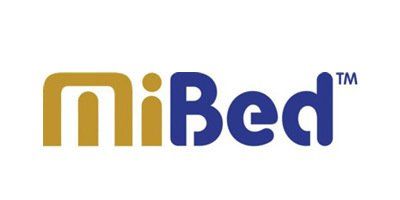 A blue and gold logo for a company called mibed