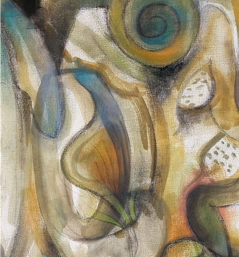 Abstract art depicting the explosion of new life forms during the Cambrian Era, art created by Armen Kojoyian