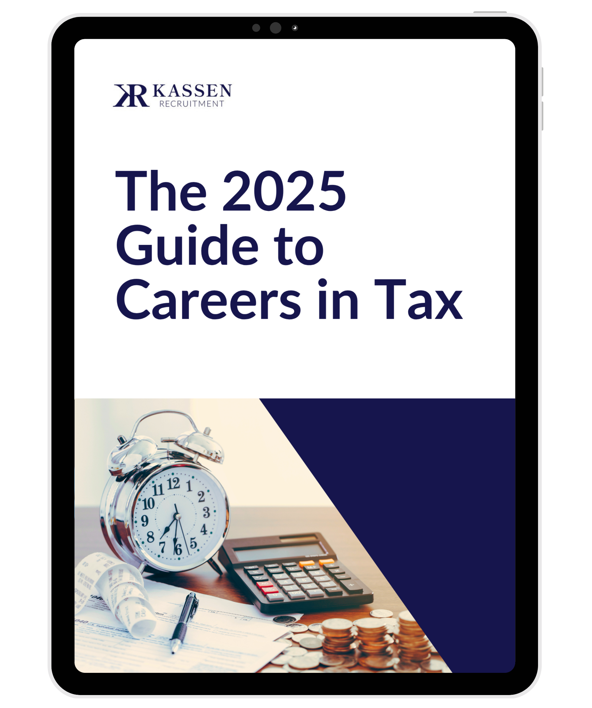The 2025 Guide to Careers in Tax Cover on an iPad.