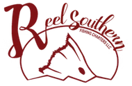 The dark red logo for "Reel Southern Fishing Charters LLC" features a stylized fish silhouette integrated into the text.