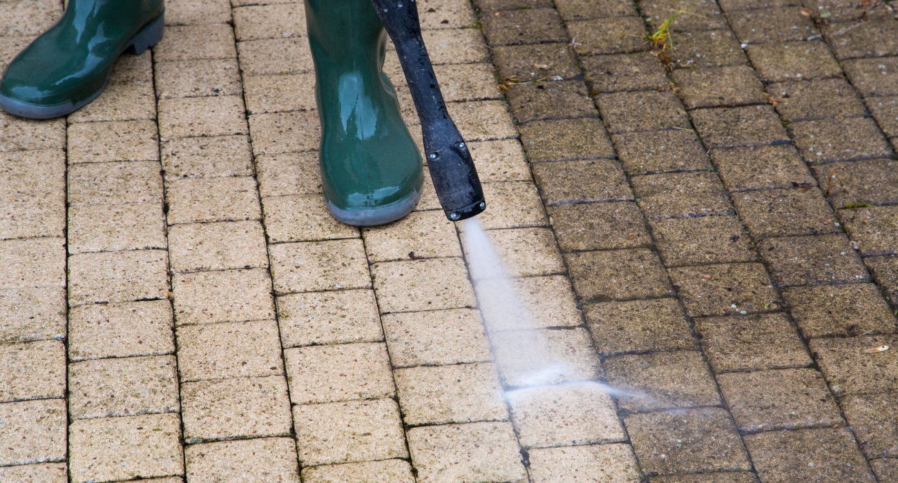 Pressure washing a concrete path