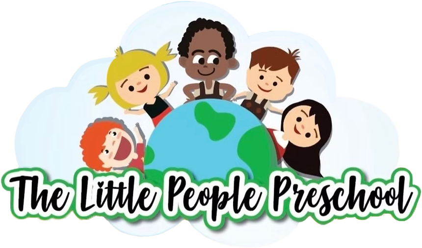 Children of diverse races around a globe; preschool logo for The Little People Preschool