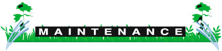 A logo for maintenance with a lawn and a pair of scissors