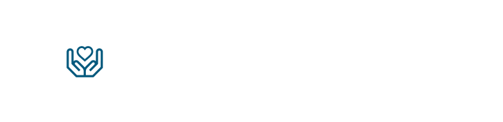 A blue and white logo on a white background.