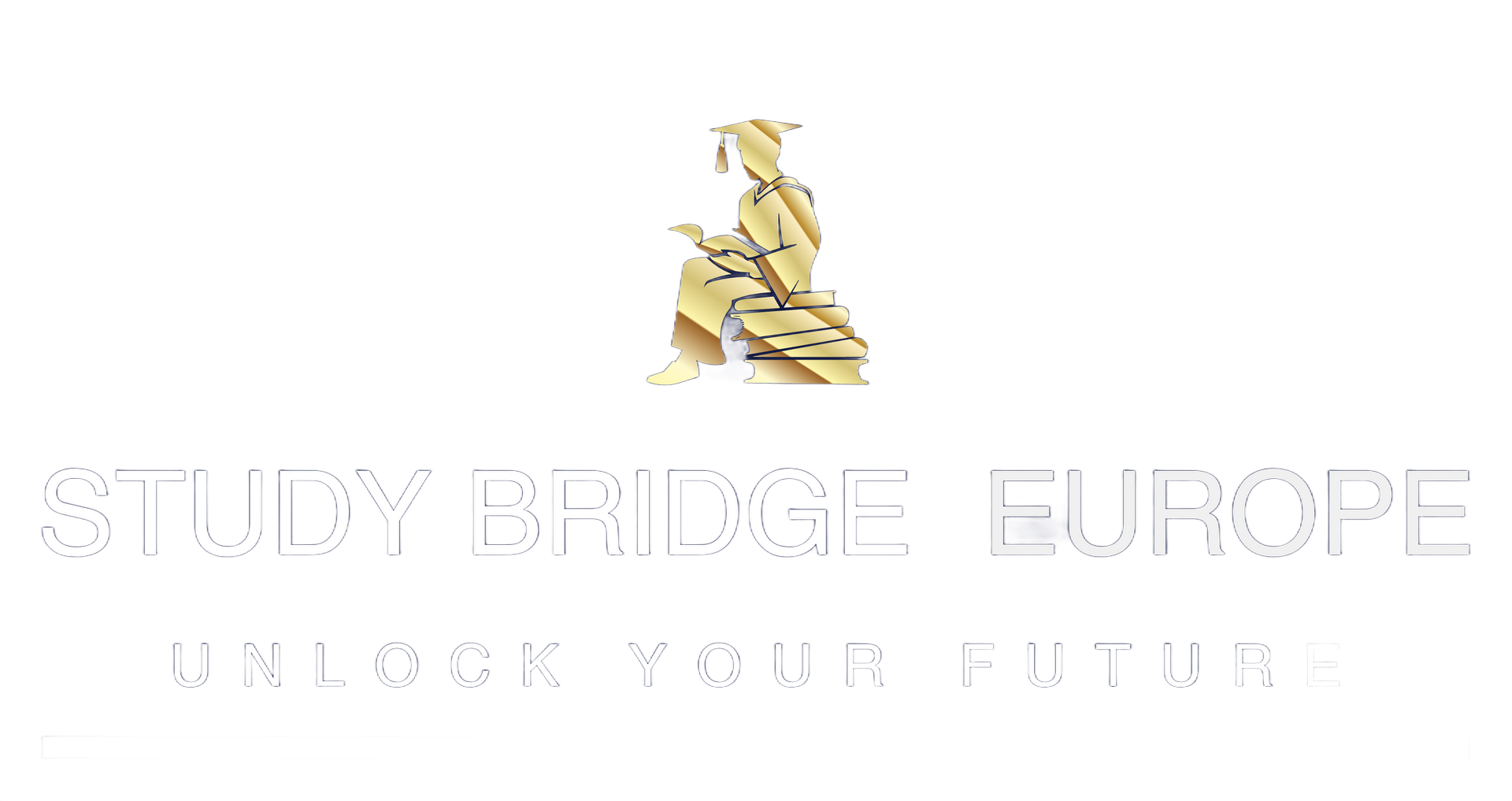 Study Bridge Europe logo with gold bridge icon and faint “UNLOCK YOUR FUTURE” text on white background