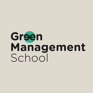 Green Management School logo in black and green on a beige background