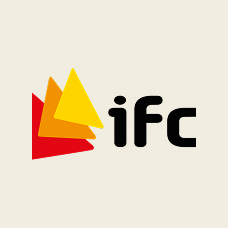 IFC logo with red, orange, and yellow layered triangles on a light background