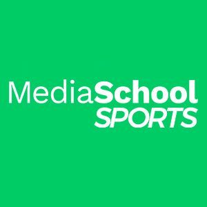 MediaSchool SPORTS logo in white on a bright green background