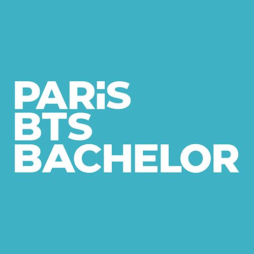 White “PARIS BTS BACHELOR” text on a turquoise background