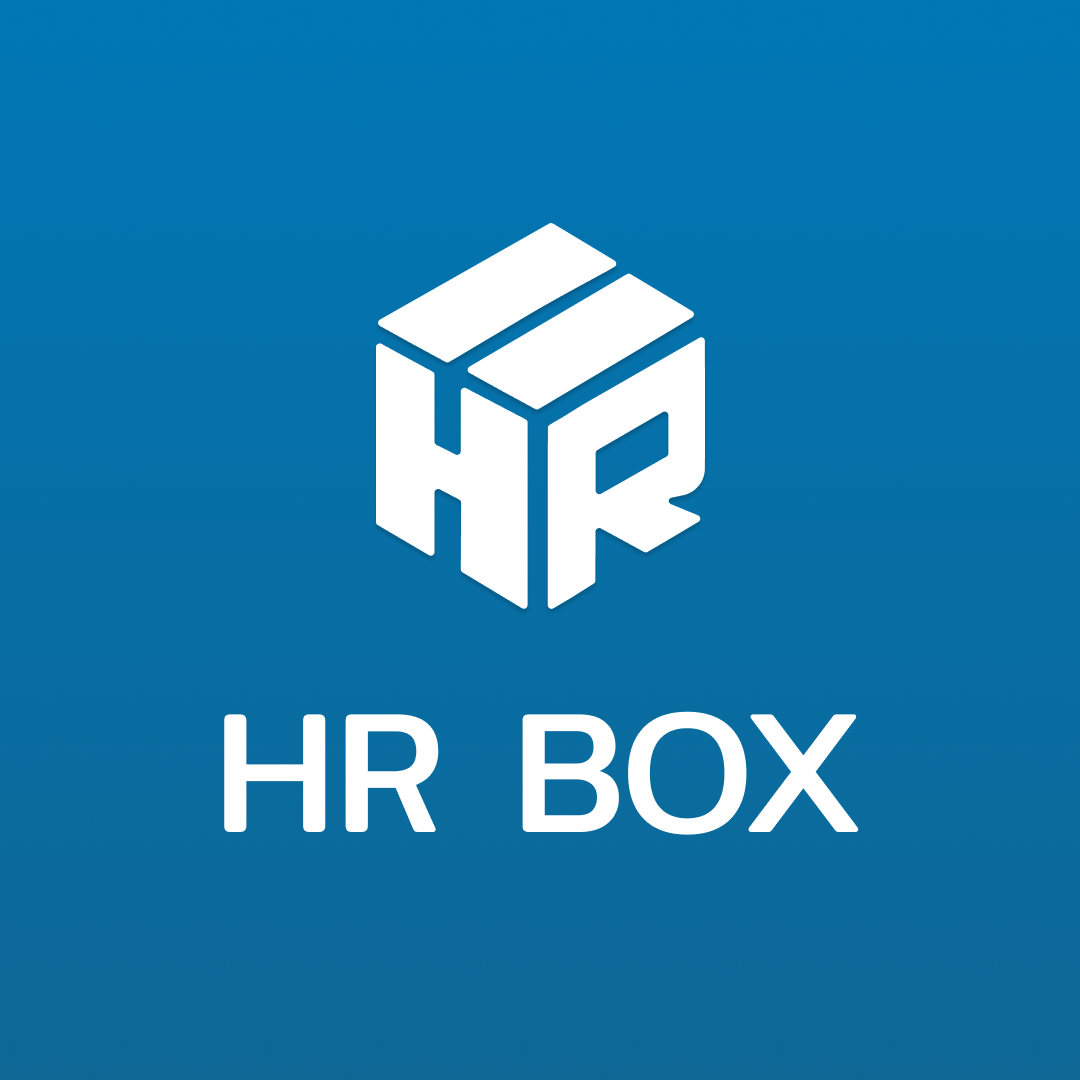 HR BOX logo in white on a blue background