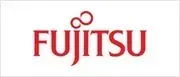 Fujitsu logo in red text with a stylized infinity symbol above it on a white background