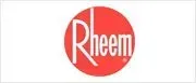 Rheem red circular logo with white wordmark on a white background