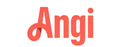 Angi logo with five gold stars above and the name in red.