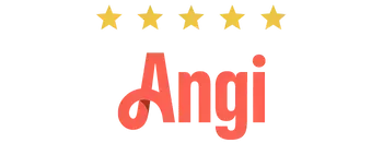 Angi logo with five gold stars above and the name in red.
