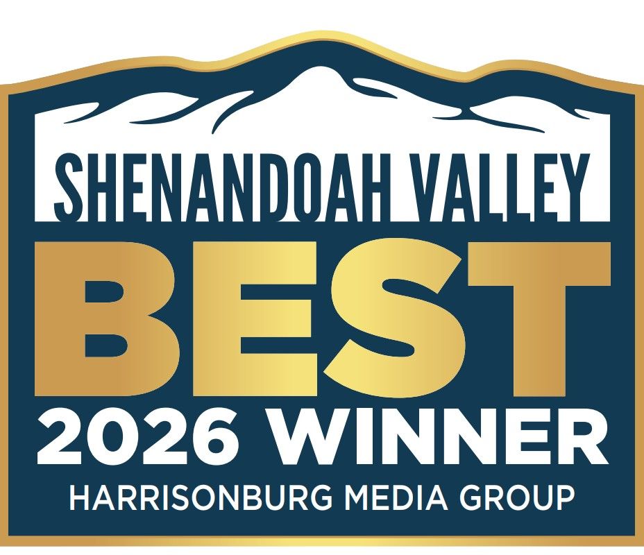 Shenandoah Valley Best 2026 Winner award badge in blue, gold, and white, Harrisonburg Media Group