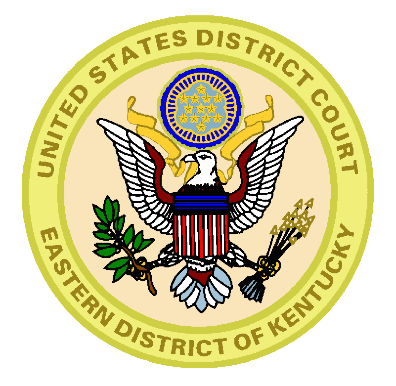 Seal of the United States District Court, Eastern District of Kentucky. Features eagle with shield, olive branch, arrows, and text.