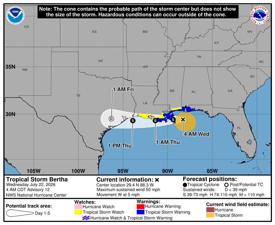 Tropical Storm Bertha Current Position