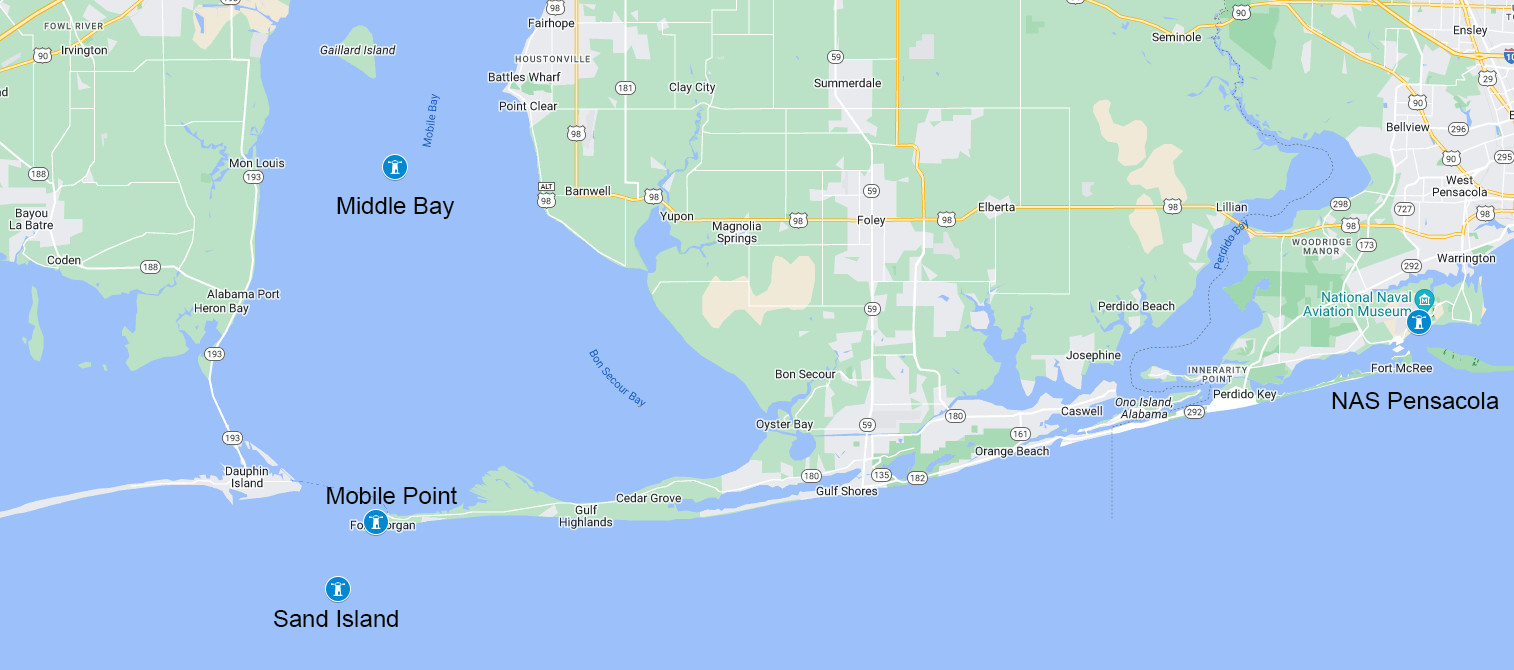 Location of local Gulf Coast Lighthouses