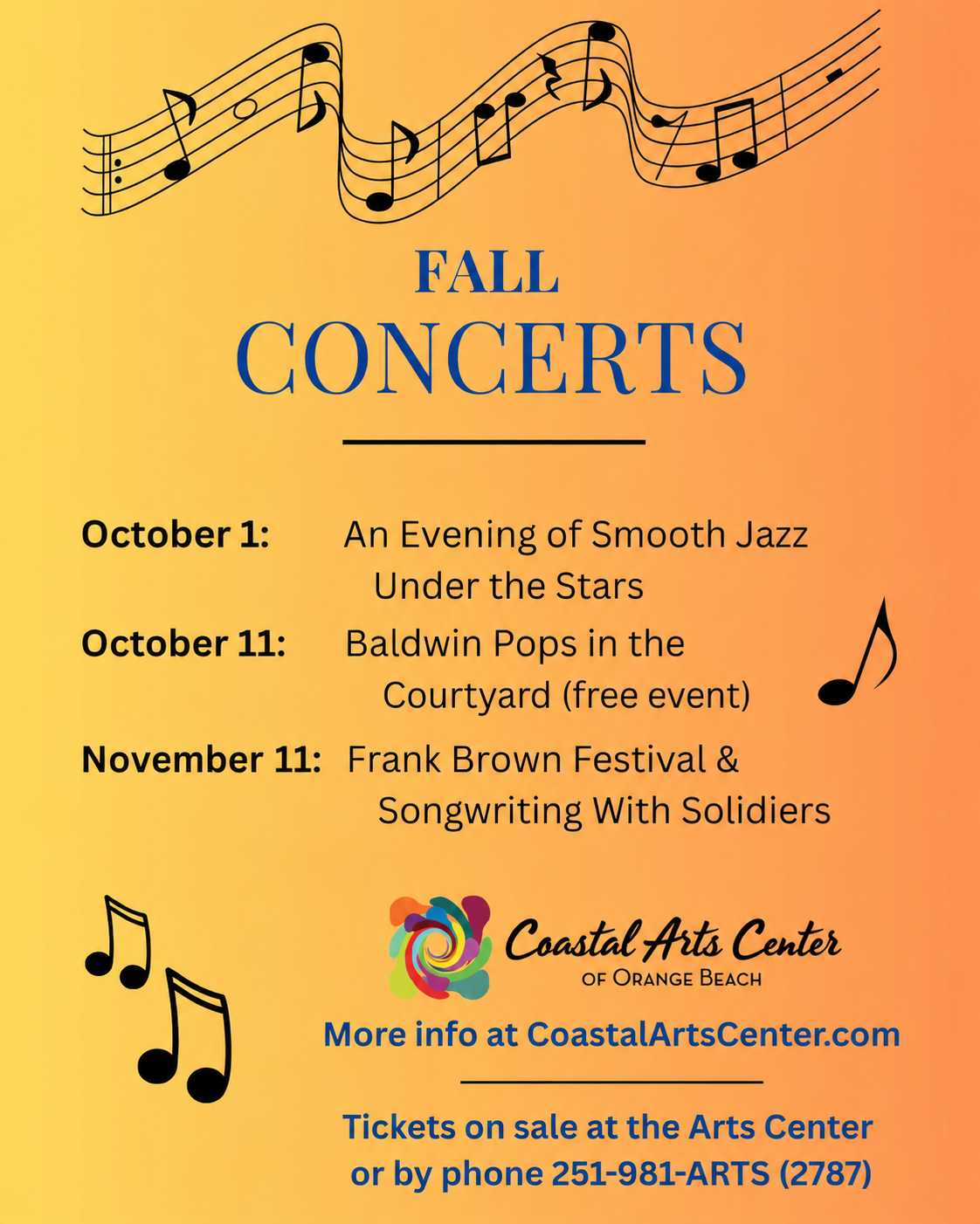 Coastal Art Center of Orange Beach Fall Music Schedule