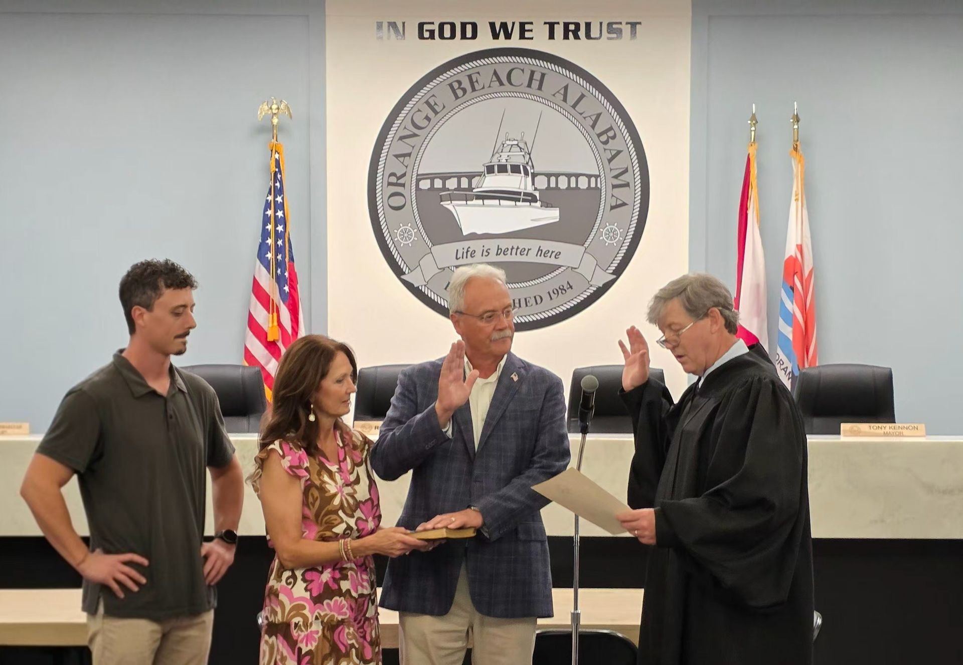 From the Left:  Hunter Simpson, Claudia Simpson, Pat Simpson and Honorable Michael A. Dasinger