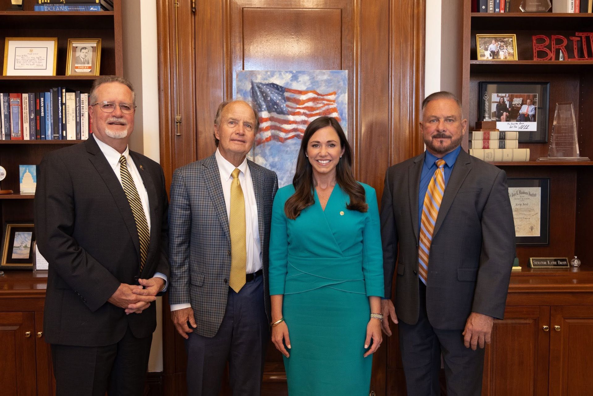 Foley Mayor Ralph Hellmich, Gulf Shores Mayor Robert Craft, Senator Katie Britt, Orange Beach Mayor Tony Kennon