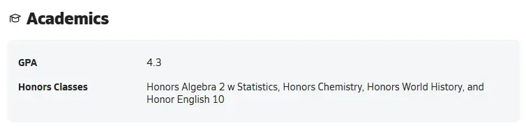 MAXPREPS ACADEMIC STATS