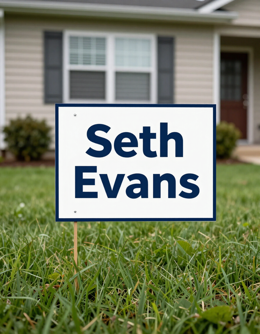 Seth Evans yard sign on a residential lawn