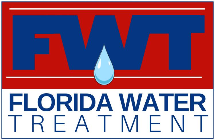 A logo for florida water treatment with a drop of water