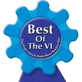 A blue ribbon that says best of the virgin islands daily news readers poll