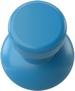 A blue button is sitting on top of another blue button