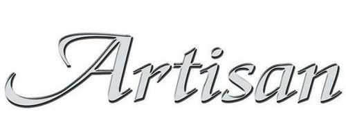 The word artisan is written in silver on a white background.