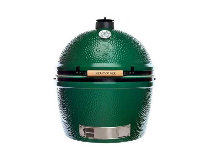 A large green egg bbq grill on a white background.