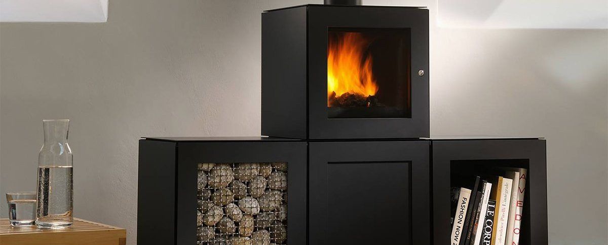 A fireplace is stacked on top of each other in a living room