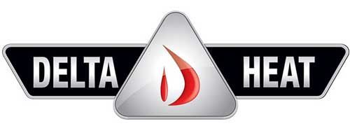 A delta heat logo with a red flame in the middle