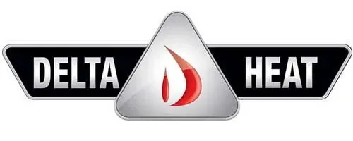 A delta heat logo with a red flame in the middle