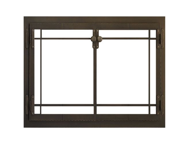 A picture of a fireplace door on a white background.