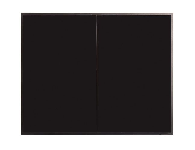 A black cabinet with two doors on a white background.