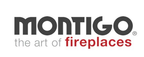 The logo for montigo is the art of fireplaces.