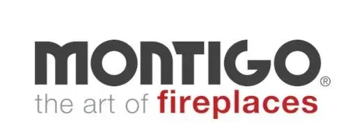The logo for montigo is the art of fireplaces.