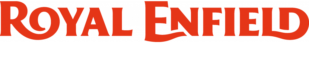 Logotipo vermelho da Royal Enfield em fundo branco.