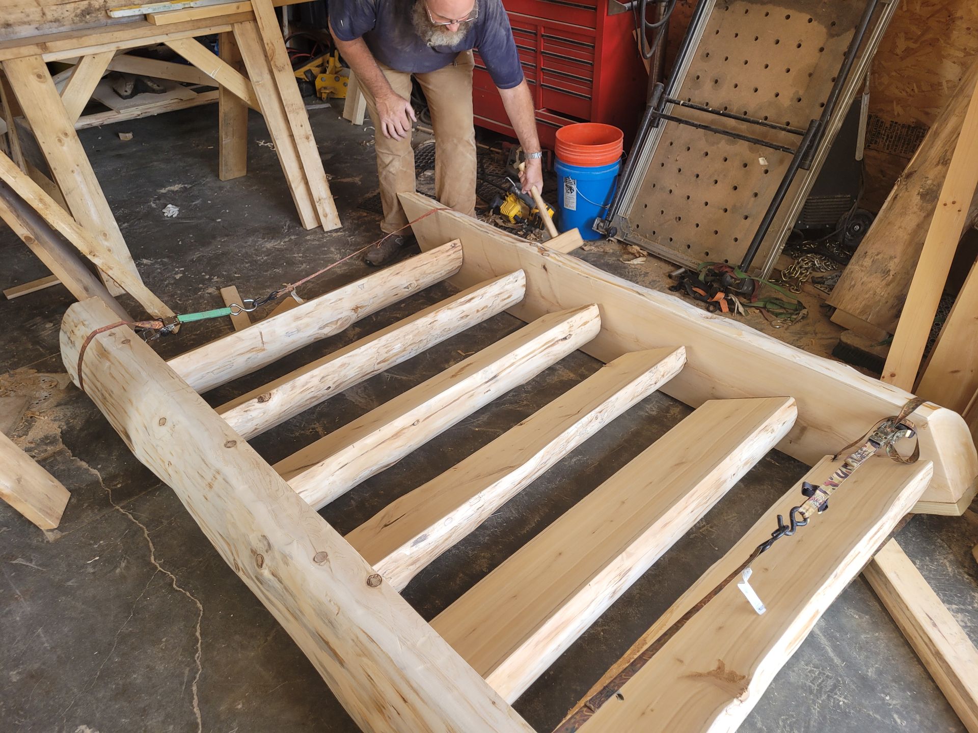 Custom Log Stairs -  New Contruction By Big Tree Log Homes
